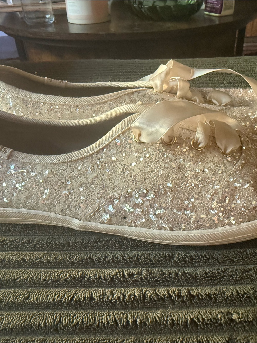 Keds Kate Spade Women's Glitter Satin Ribbon Flats - Champagne
